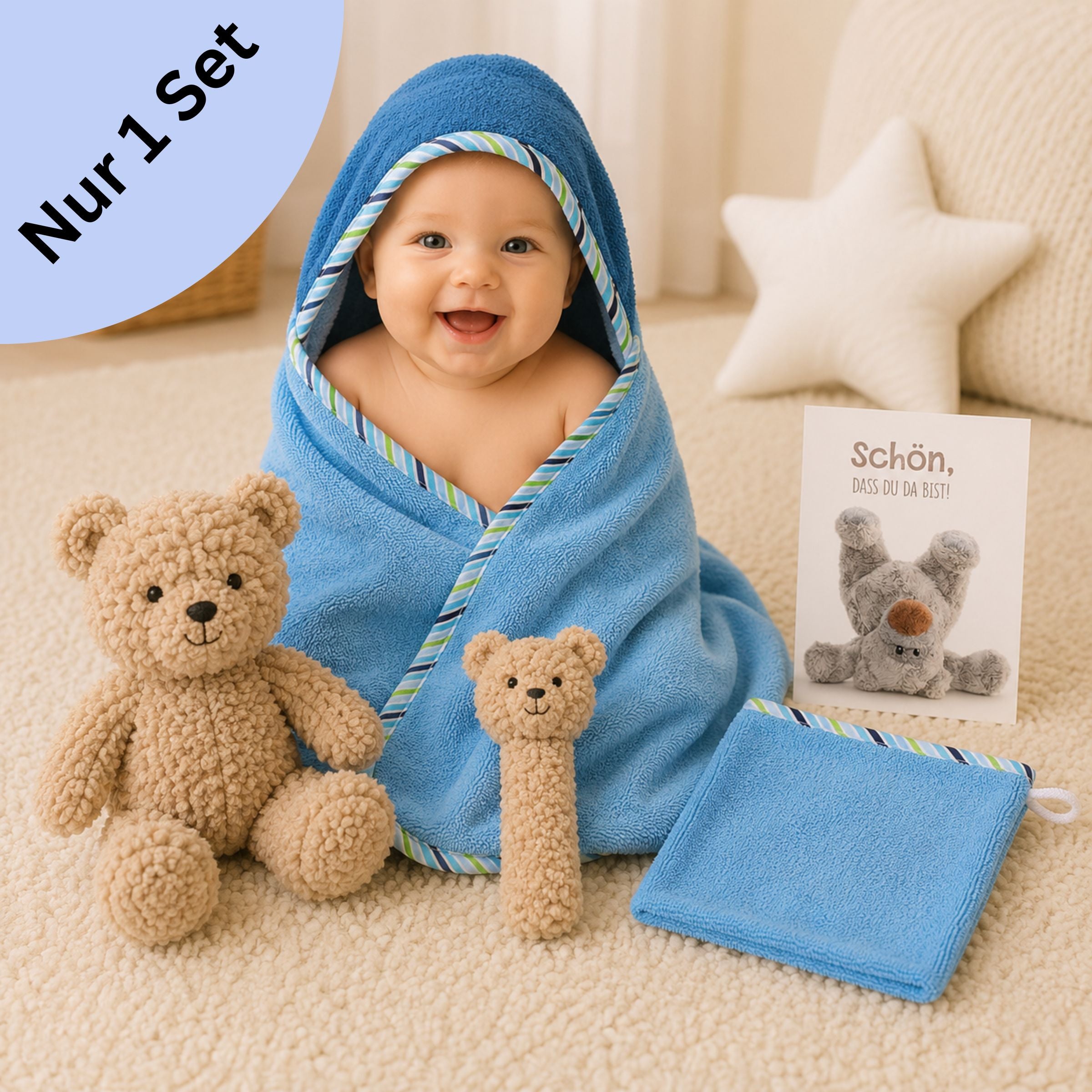 Geschenkset zur Geburt Bär Bisquit in Blau