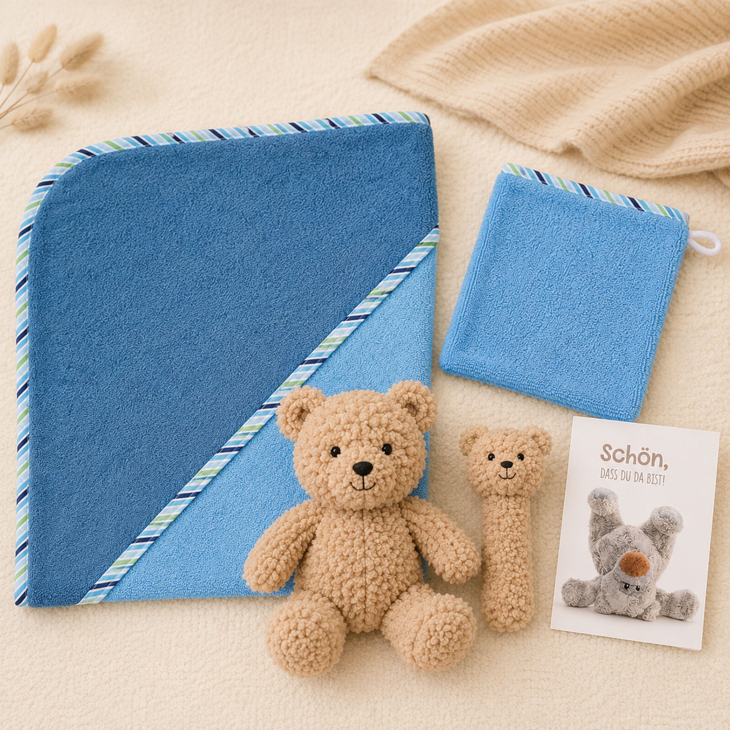 Geschenkset zur Geburt Bär Bisquit in Blau
