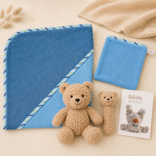 Geschenkset zur Geburt Bär Bisquit in Blau