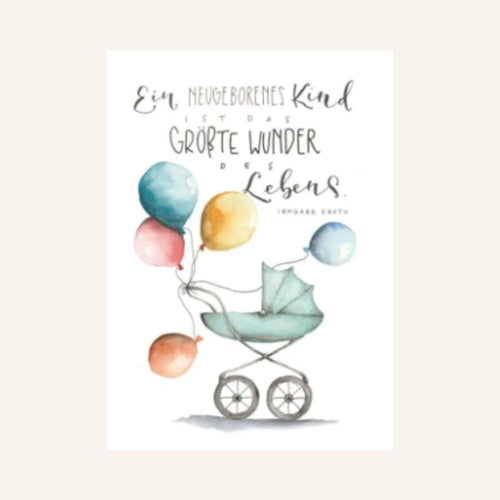 Glückwunschkarte Kinderwagen Luftballons