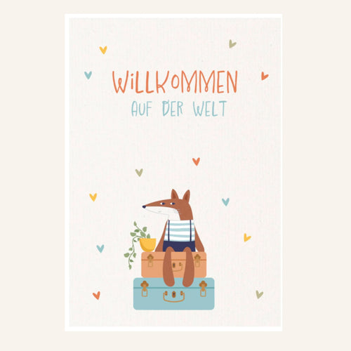 Glückwunschkarte zur Geburt mit einem Fuchs