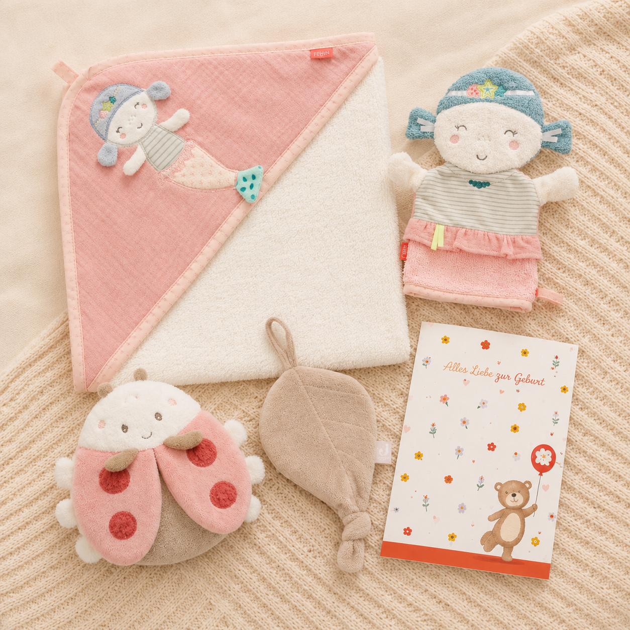 Geschenkset zur Geburt mit Namen – Meerjungfrau von Fehn, personalisiertes Babygeschenk