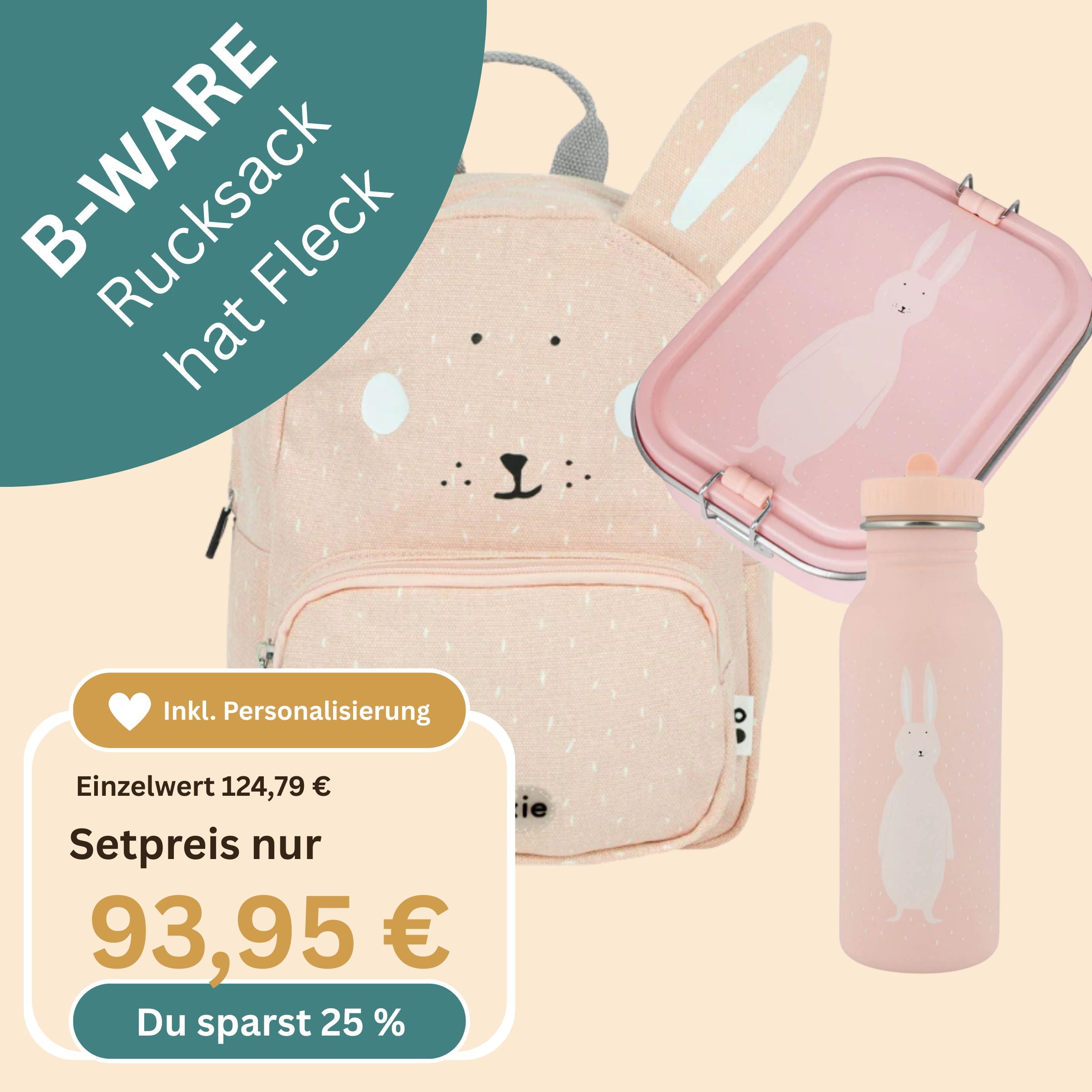 Personalisiertes Kindergarten-Set  3-tlg. Mrs. Rabbit | Trixie Baby | B-Ware