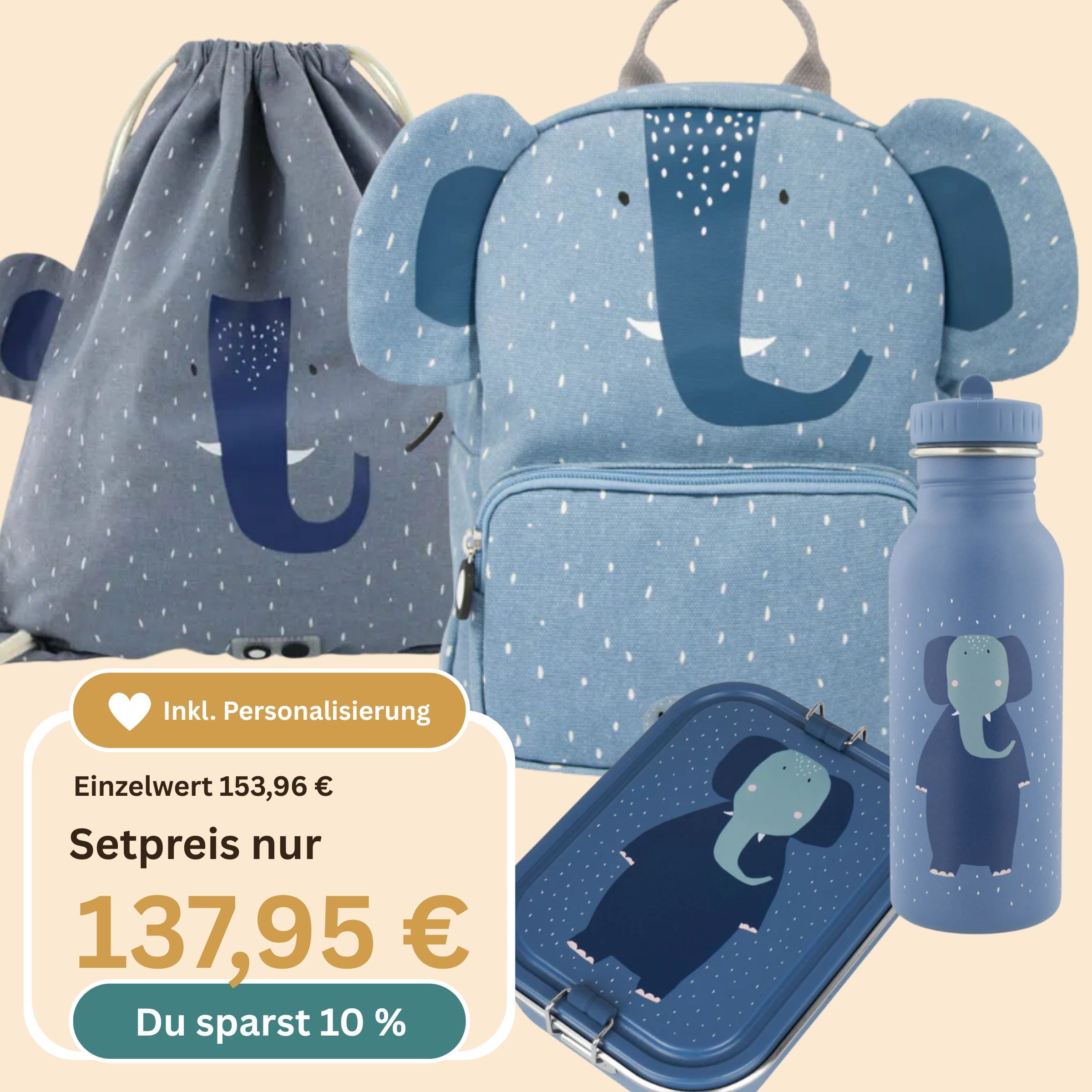 Personalisiertes Kindergarten-Komplett-Set 4-tlg. Mrs. Elephant | Trixie Baby