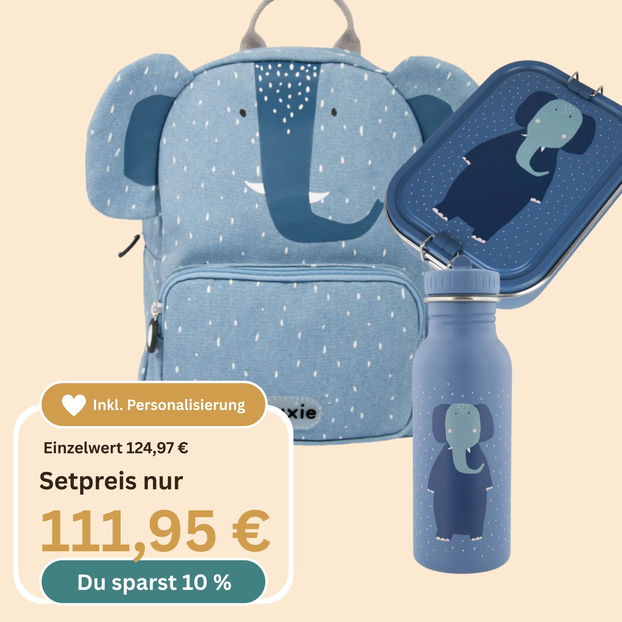 Personalisiertes Kindergarten-Set 3 tlg. Mrs. Elephant | Trixie Baby