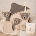 Geschenkset zur Geburt Bär mit Kapuzenbadetuch Braun