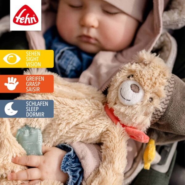 Fehn Schmusetuch Bär Groß mit einem Baby