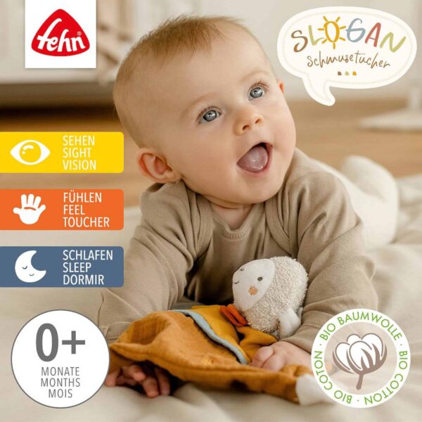 Fehn Schmusetuch Schaf Sunshine Natur mit einem Baby