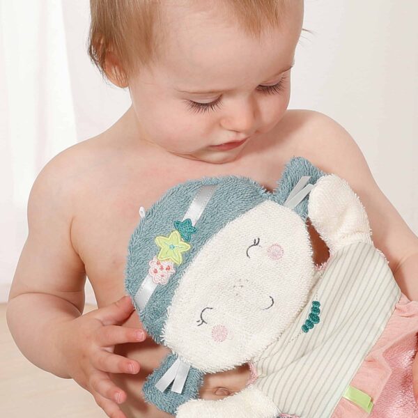 Fehn Waschhandschuh Meerjungfrau mit einem plantschenden Baby