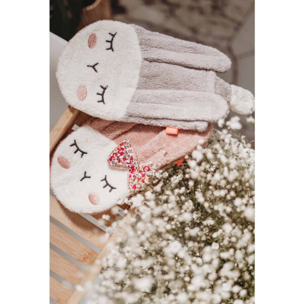 Kikadu Waschlappen Hase in rose und silbergrau