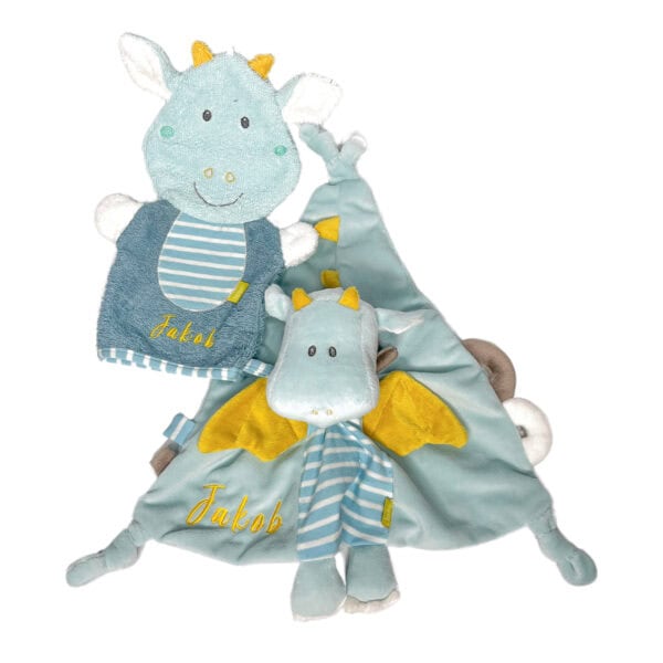Personalisiertes Schmusetuch und Waschlappen Drache von Fehn