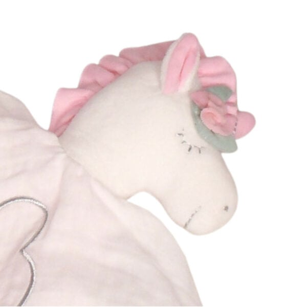 Schmusetuch Einhorn von Kikadu mit Detailansicht des Köpfchens