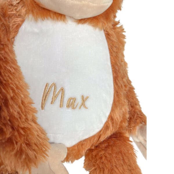 Personalisiertes Kuscheltier Orang-Utan mit Blick auf den Namen