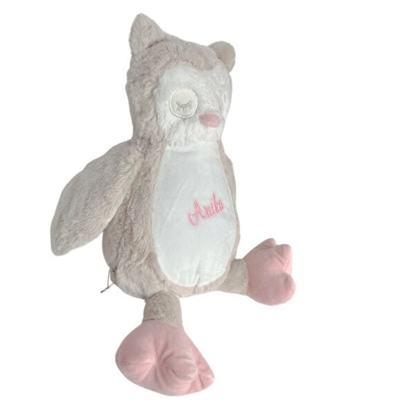 Personalisiertes Kuscheltier Eule in der Seitenansicht