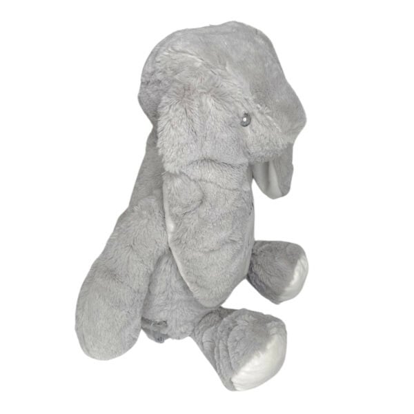 Personalisiertes Kuscheltier Hase in Grau mit Blick auf die linke Seite