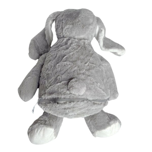 Personalisiertes Kuscheltier Hase in Grau Rückseite
