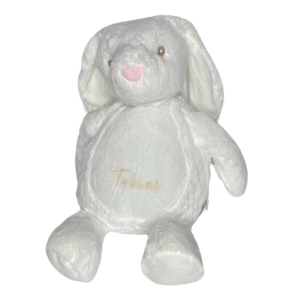 Personalisiertes Kuscheltier Hase Weiß sitzend