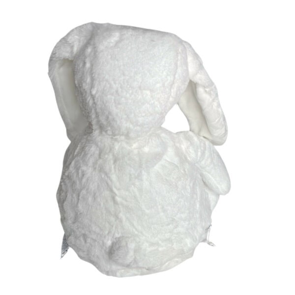 Personalisiertes Kuscheltier Hase Weiß mit Blick auf die Rückseite