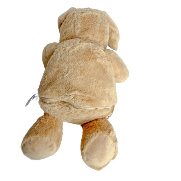 Personalisiertes Kuscheltier Hund mit Blick auf die Rückseite