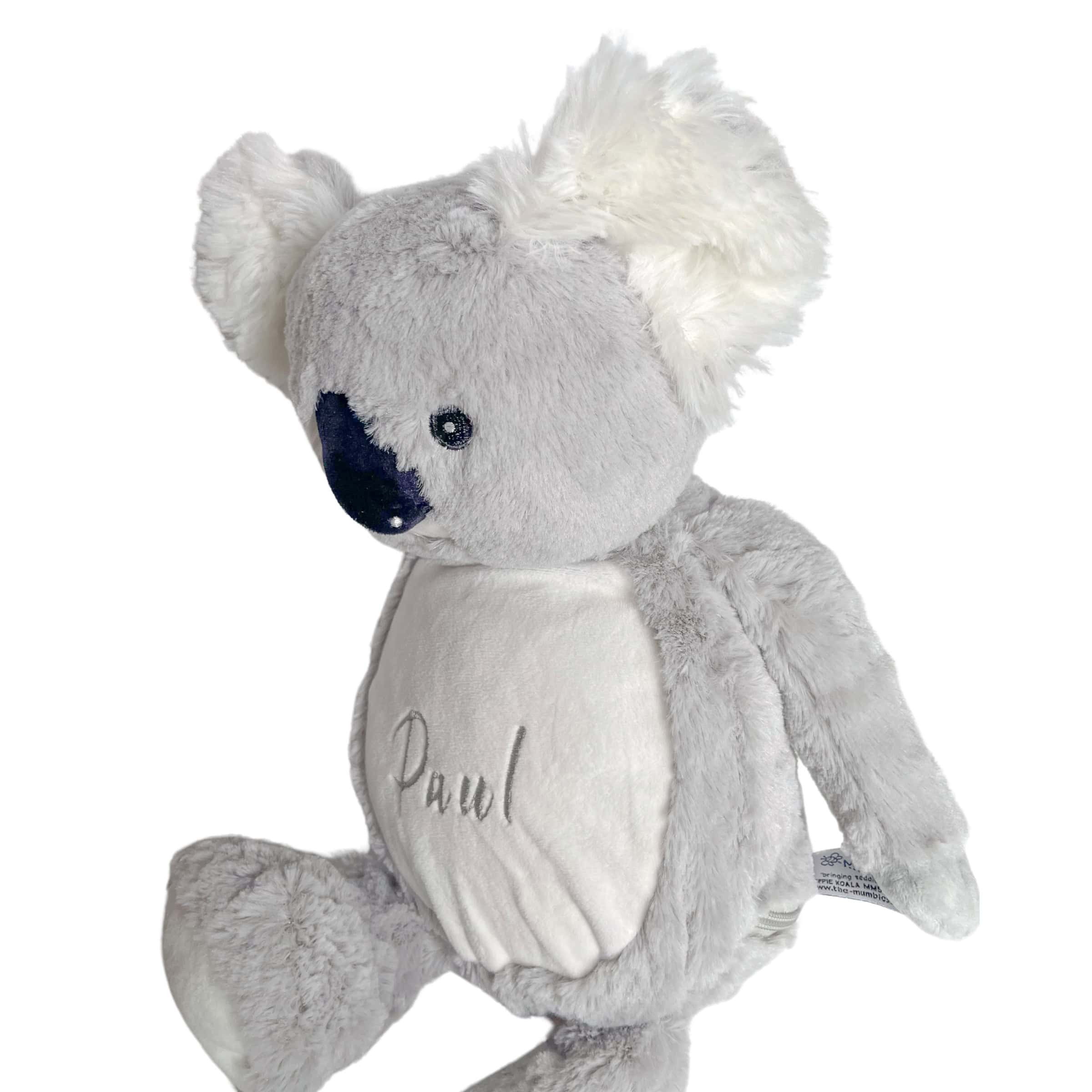 Personalisiertes Kuscheltier Koala Bär mit Blick auf die linke Seite