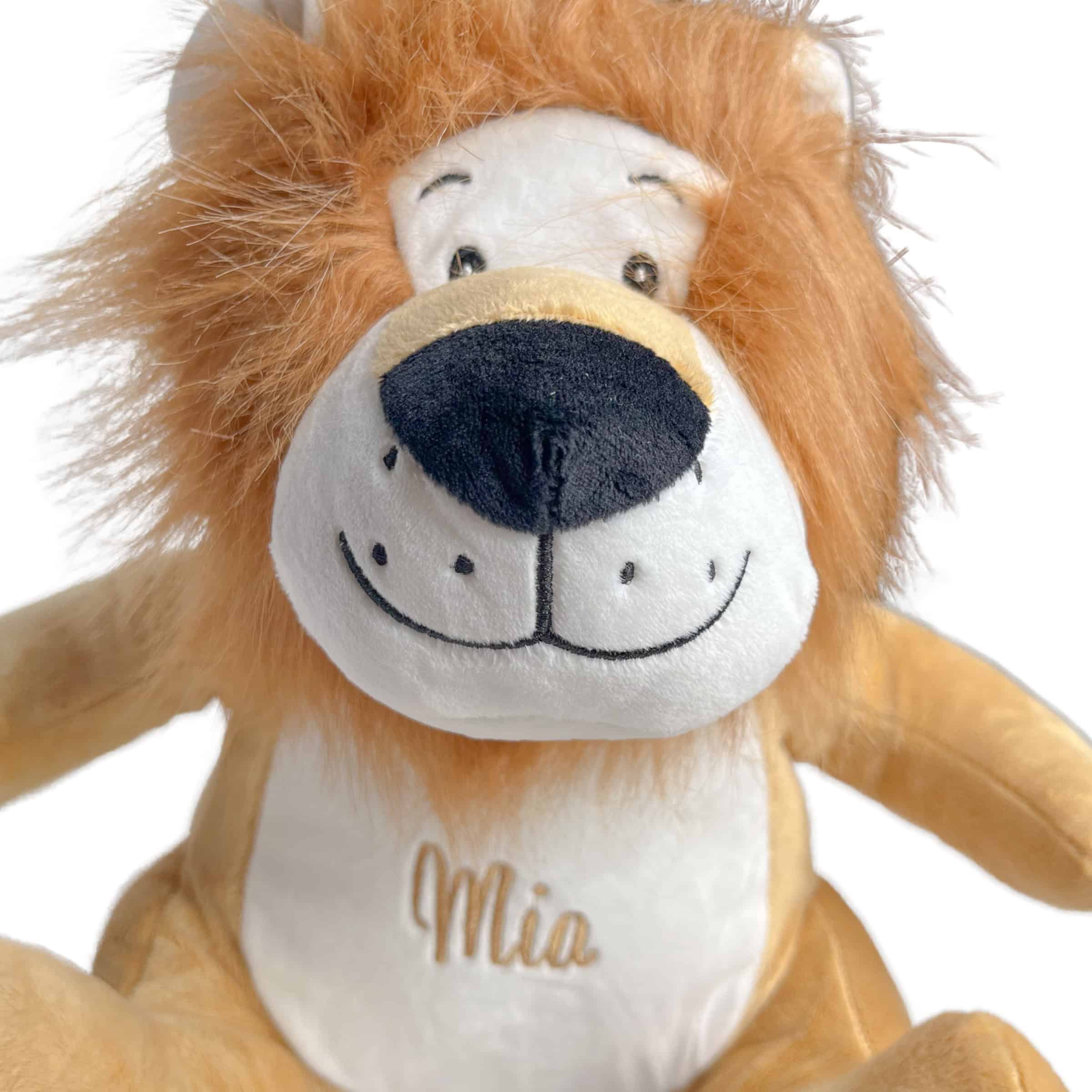 Personalisiertes Kuscheltier Löwe links von Gesicht