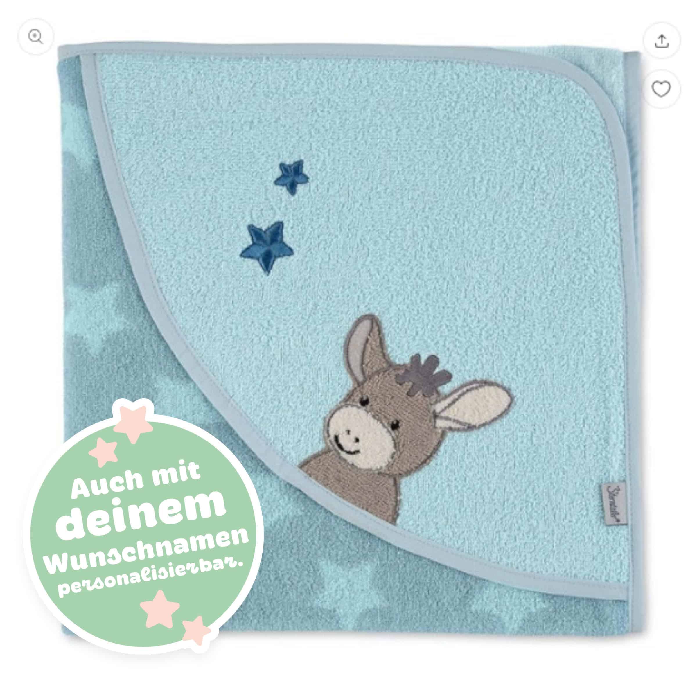 Sterntaler Kapuzenbadetuch Esel Emmi in mittelblau 100 x 100 cm personalisierbar