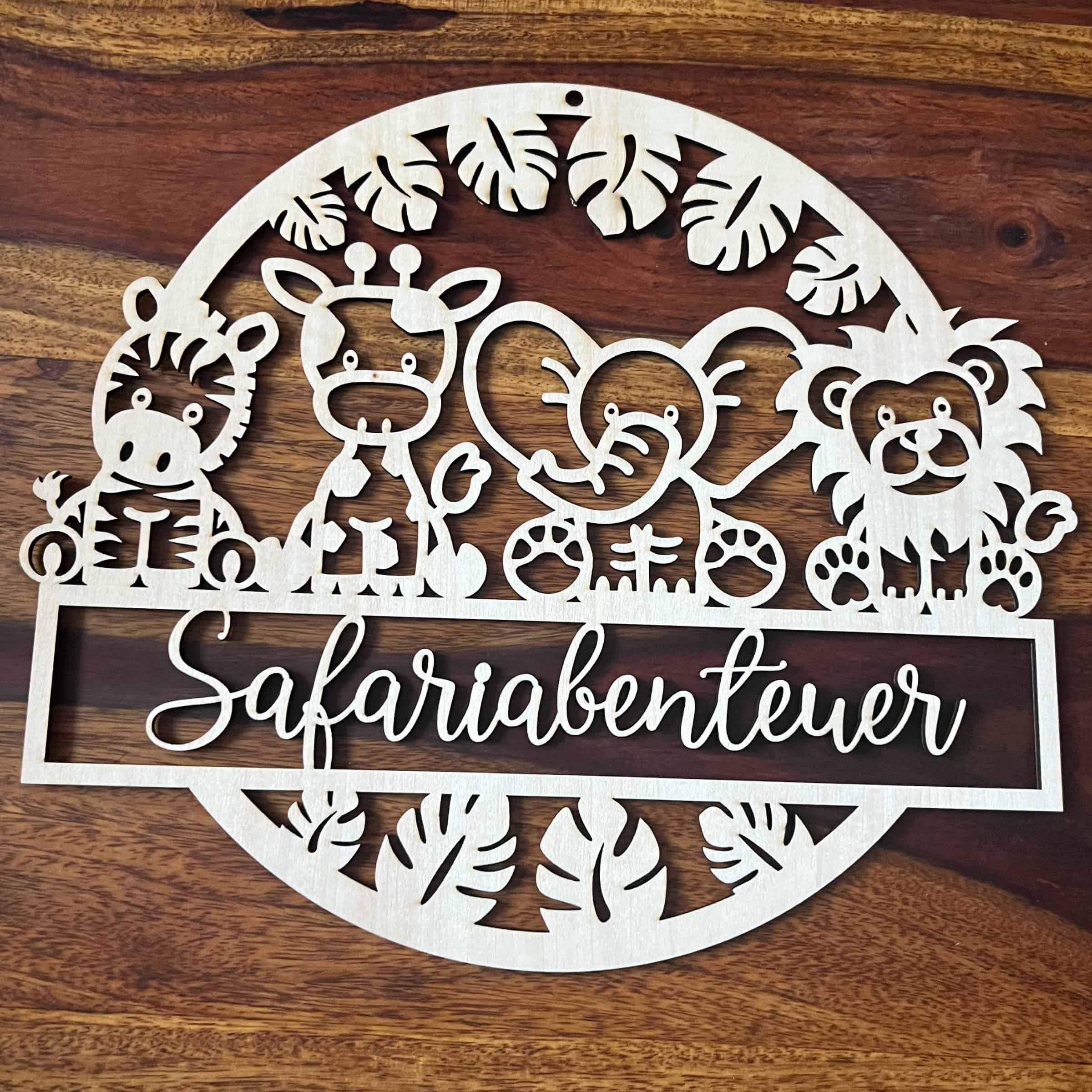 Holzschild Safari 3 mm mit Wunschnamen