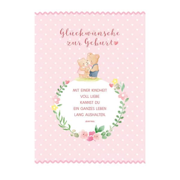 Glückwunschkarte - Glückwünsche zur Geburt rosa