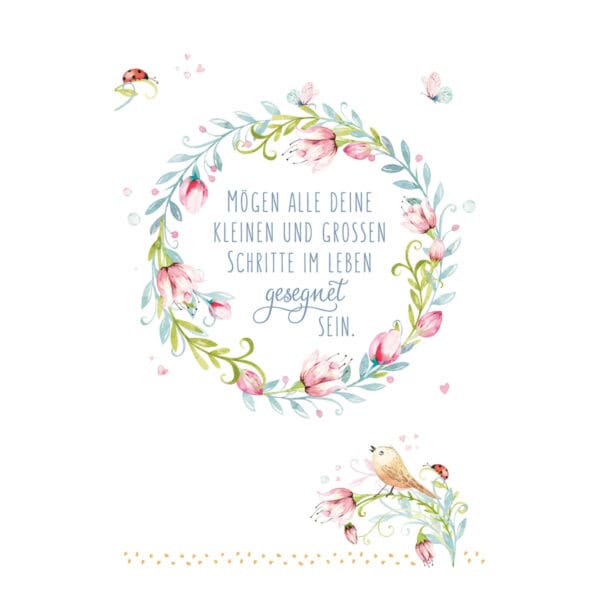 Glückwunschkarte zur Taufe - Blumenkranz