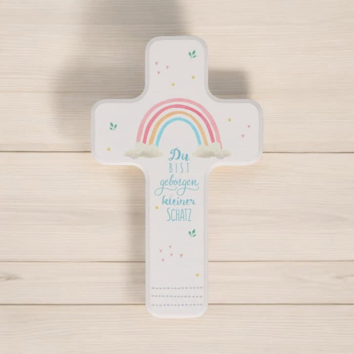 Kinderholzkreuz - Du bist geborgen kleiner Schatz