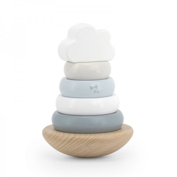 Label Label Holz Stapelturm Blau