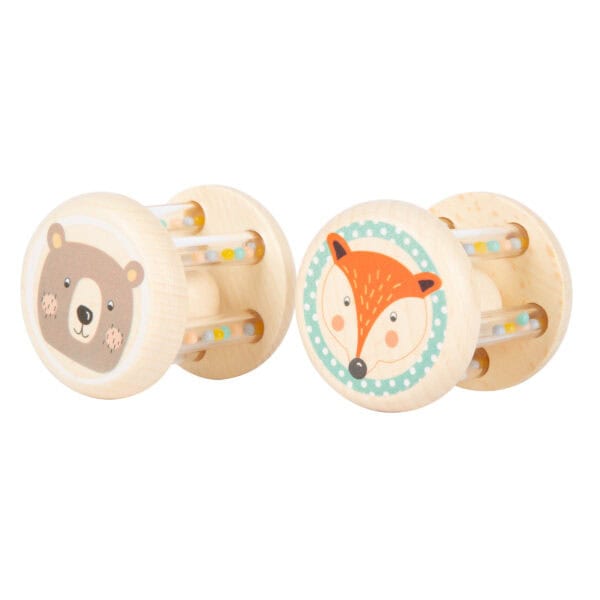 Small Foot Babyrassel Holz Pastell Tiere 2er seitlich