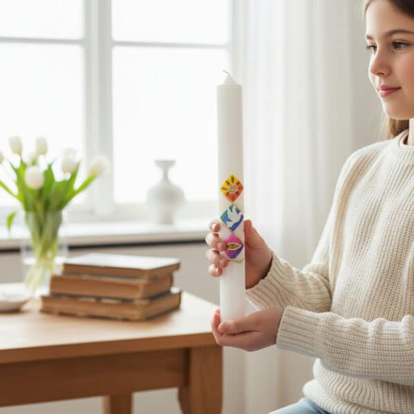 Taufkerze dreifacher Regenbogen Kind