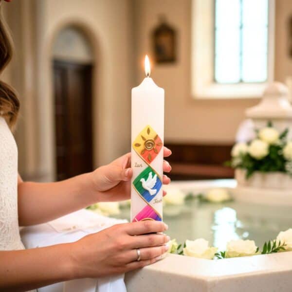 Taufkerze dreifacher Regenbogen Kirche