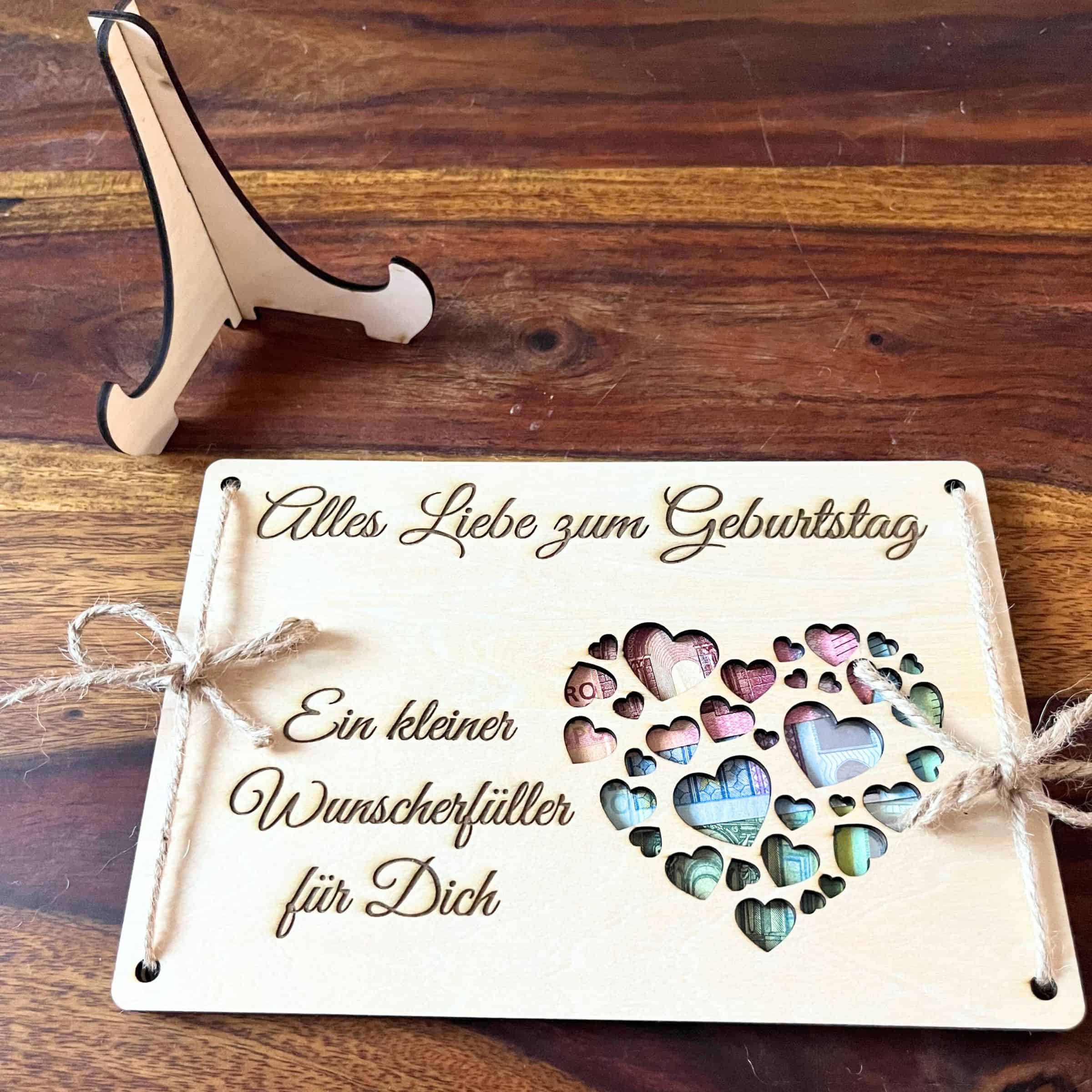 Wunscherfüller Herz – Geldgeschenk aus Holz