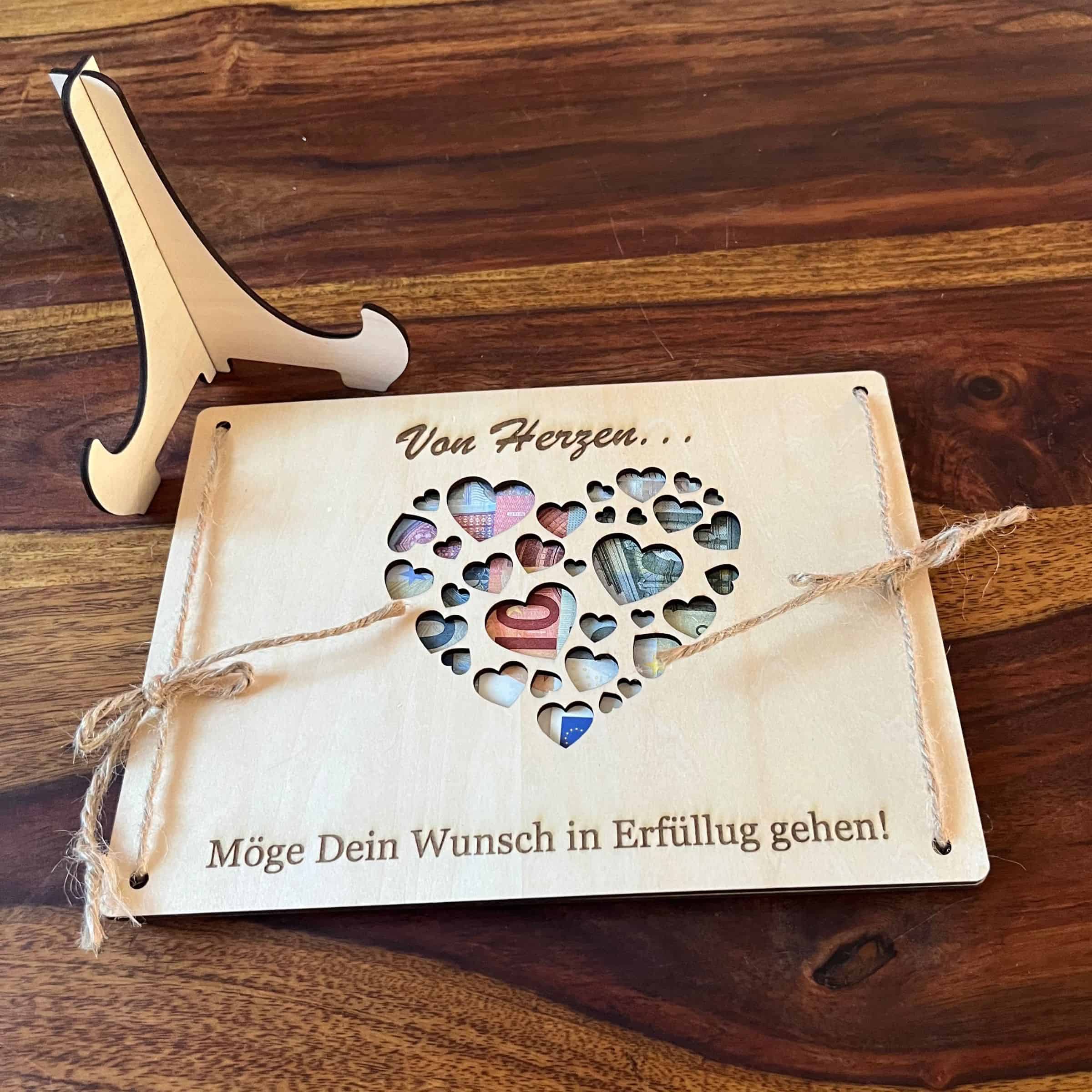 Wunscherfüller Von Herzen – Geldgeschenk aus Holz