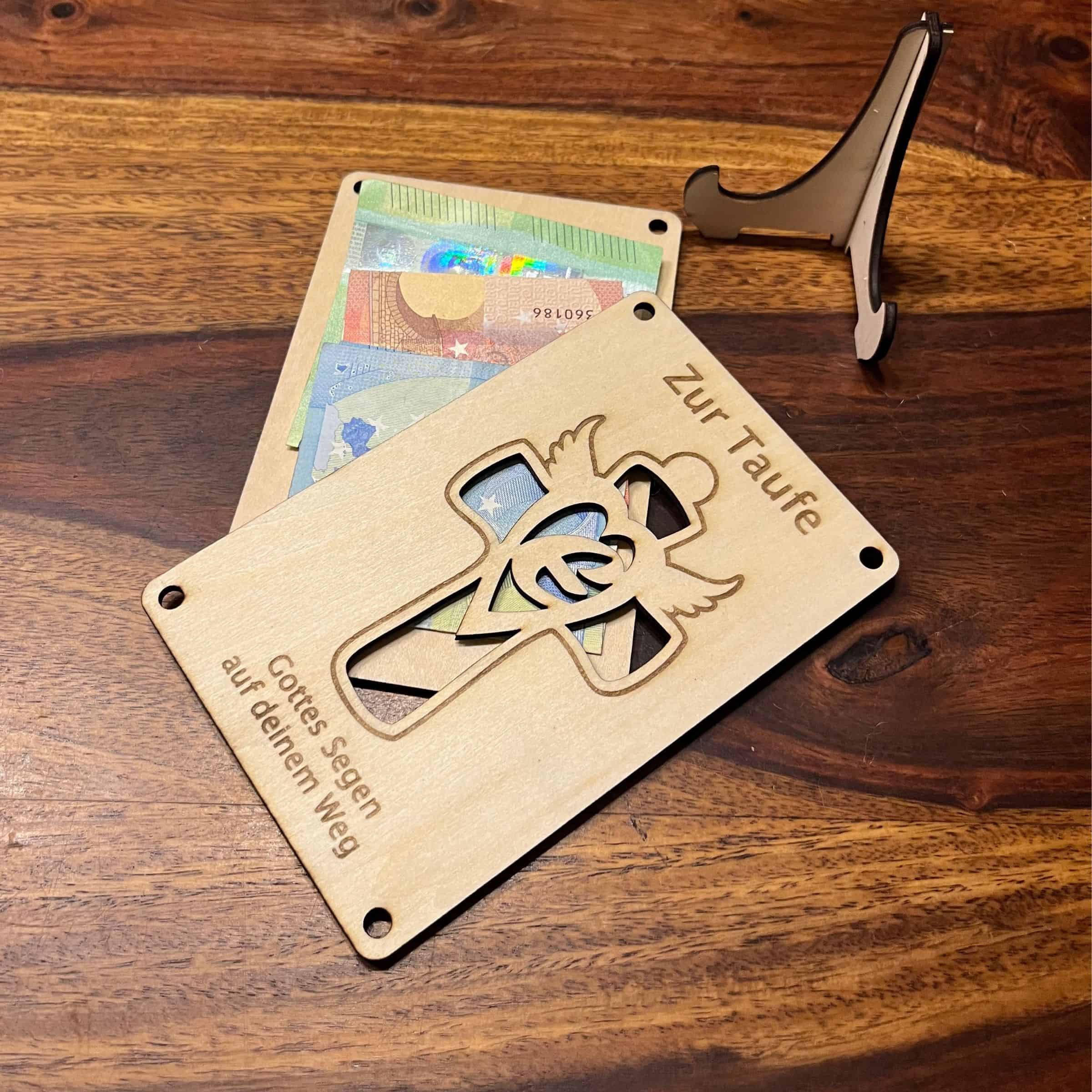 holz-geldgeschenkkarte-taufe kreuz-name-geld